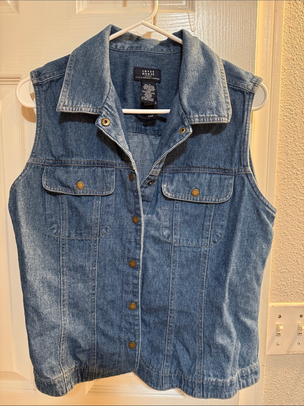 Chaps Denim Button-Front Sleeveless Shirt - Blue